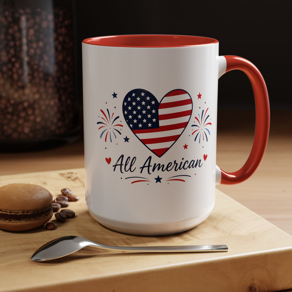 All American Patriotic Heart Coffee Mug, USA Flag Heart Mug, Fourth of July Coffee Cup, American Pride Gift, Independence Day Mug