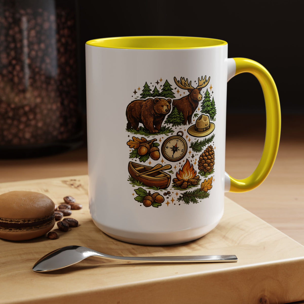 Camping Mug, Woodland Wildlife Coffee Cup, Bear and Moose Outdoor Gift, Rustic Cabin Kitchen Decor, Birthday Present for Camper or Hiker