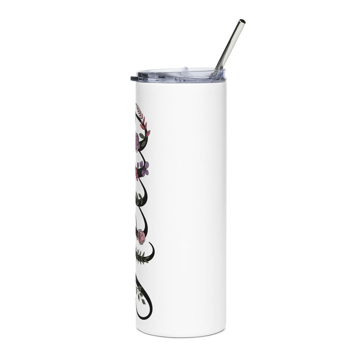 Floral Script Skinny Tumbler, Elegant Flower Drink Cup, Feminine Botanical Tumbler, Gift for Her, Birthday Gift, Teacher Gift, Coffee Cup