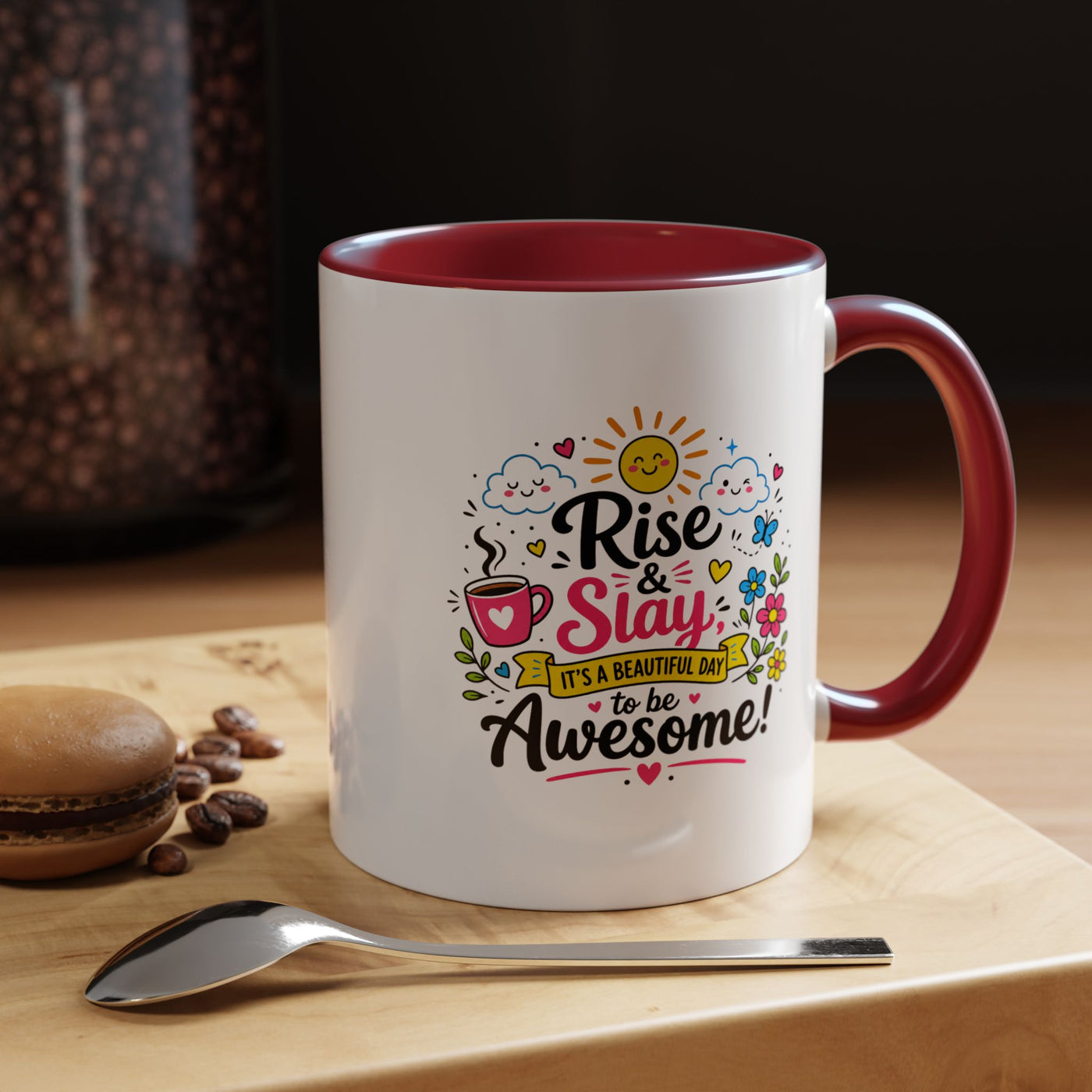 Rise and Slay Motivational Mug, Positive Quote Coffee Cup, Inspirational Gift for Her, Coworker Encouragement, Morning Routine Drinkware