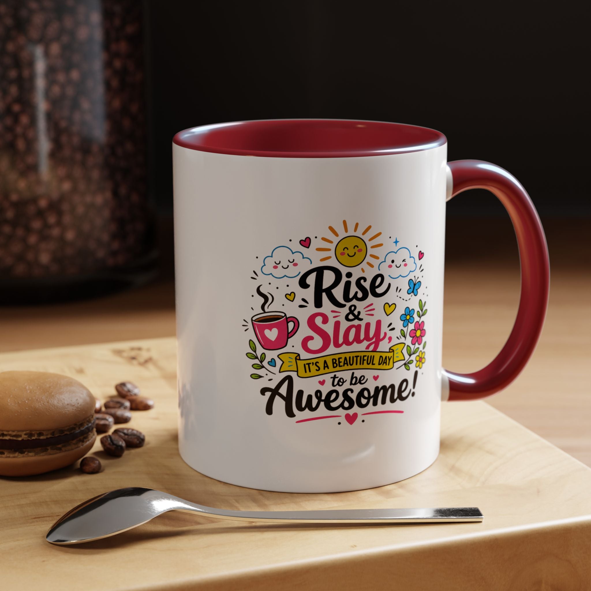Rise and Slay Motivational Mug, Positive Quote Coffee Cup, Inspirational Gift for Her, Coworker Encouragement, Morning Routine Drinkware