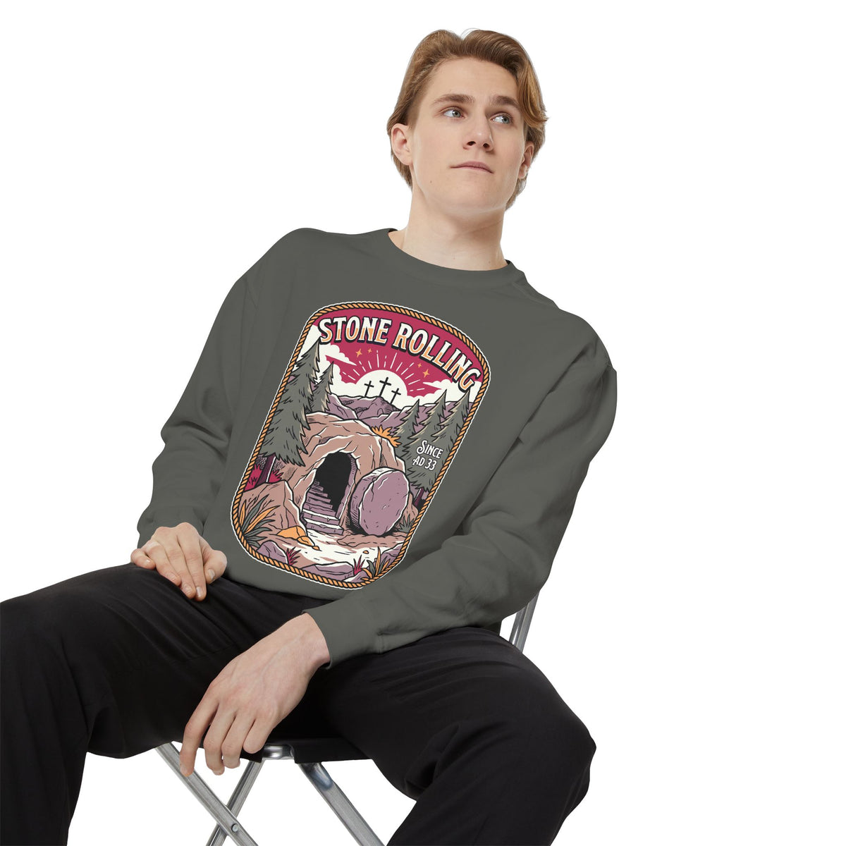 Stone Rolling Since AD 33 Comfort Colors Sweatshirt, Christian Easter Crewneck Sweatshirt, Faith Based Resurrection Gift for Believers