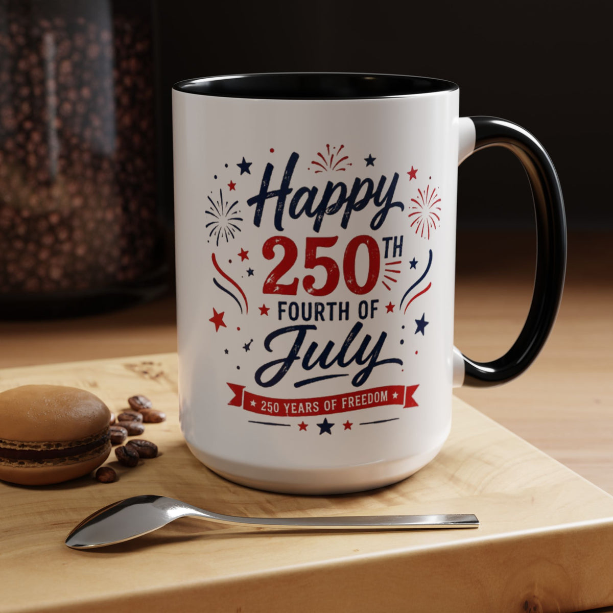 Happy 250th Fourth of July Coffee Mug, Semiquincentennial Gift for History Lovers, 1776 to 2026 Patriotic Ceramic Tea Cup