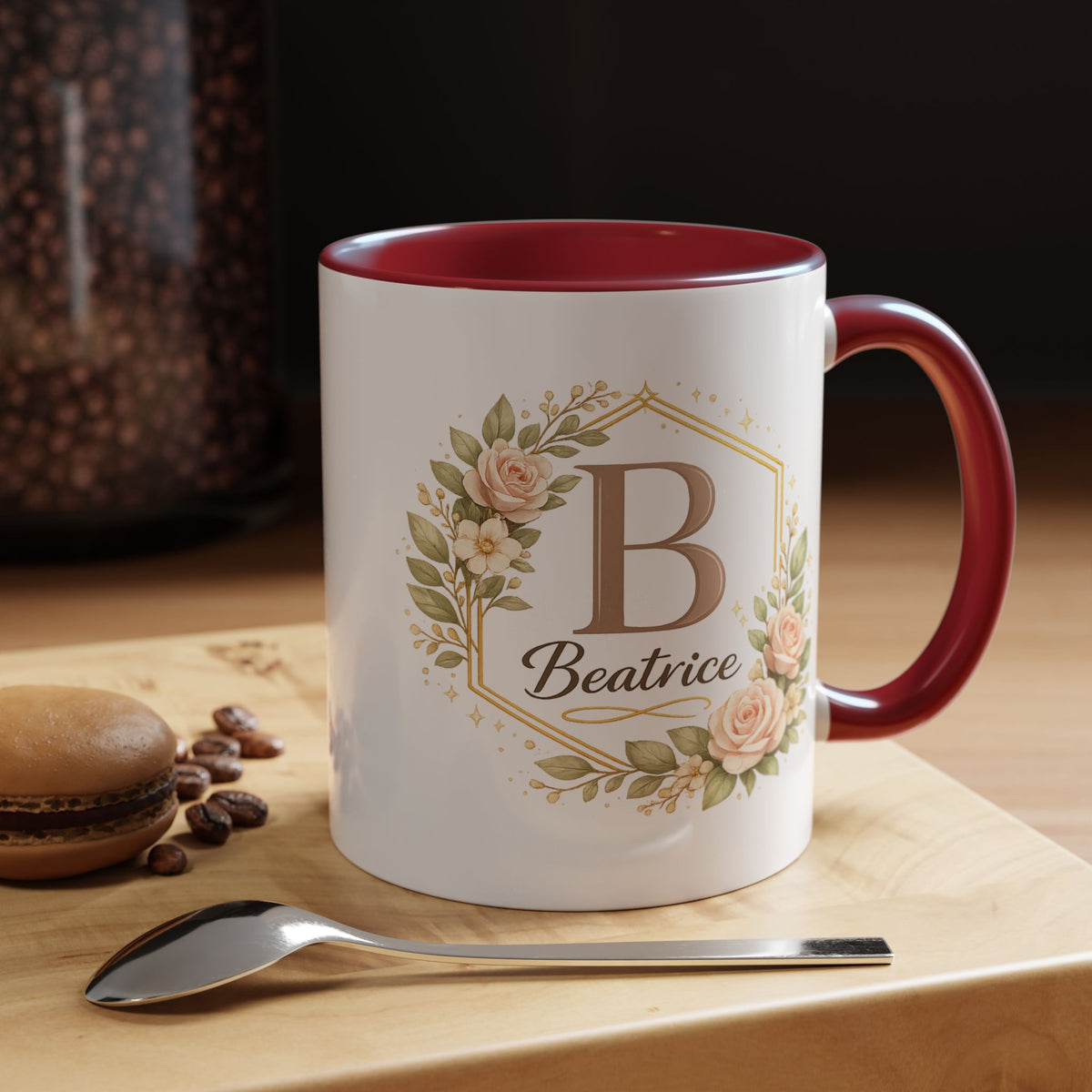 Personalized Floral Monogram Mug, Custom Name Coffee Mug with Elegant Initial Letter, Botanical Gift for Women, Bridesmaid Birthday Cup