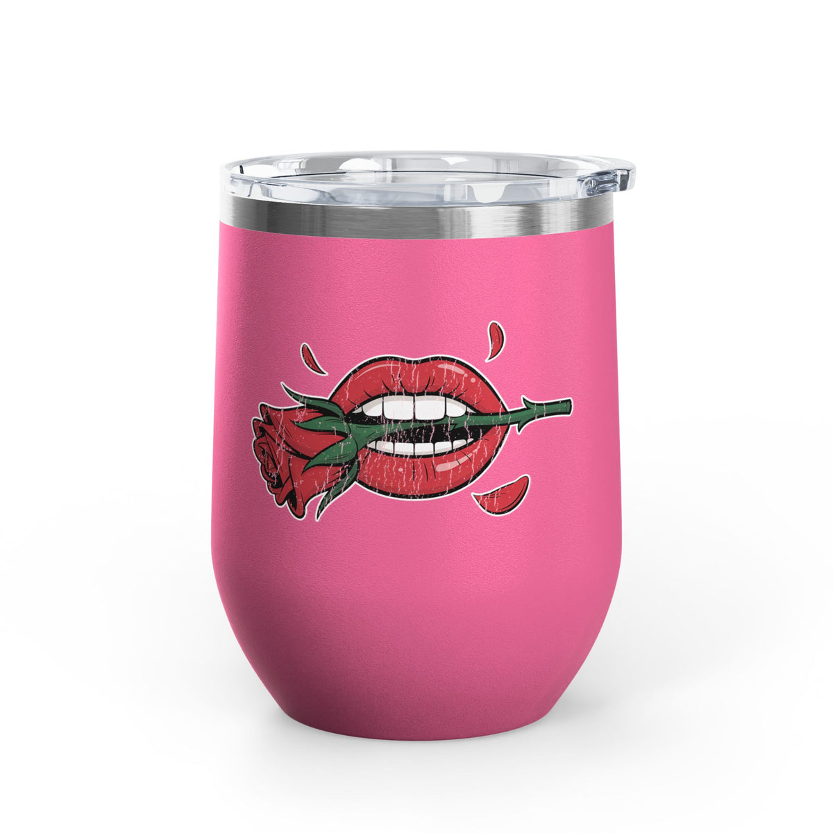Red Lips and Rose Wine Tumbler, Gothic Romantic Stainless Steel Cup, Valentine's Day Gift for Her, Alternative Love Gift