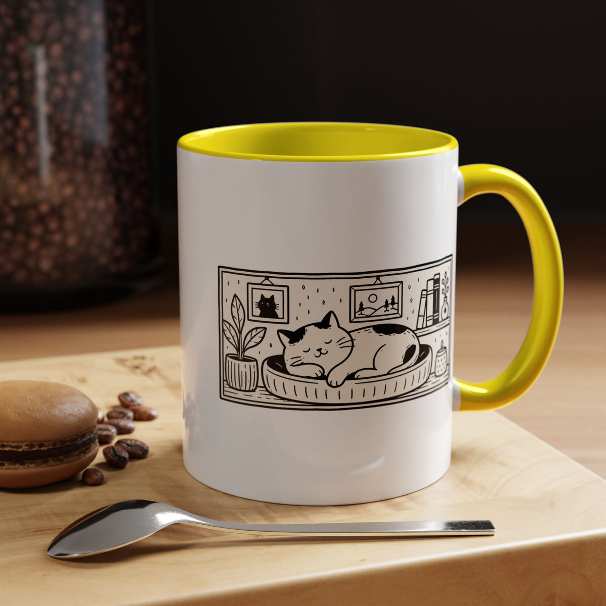 Sleeping Cat Mug, Minimalist Black and White Coffee Cup, Cozy Cat Lover Gift, Modern Kitchen Decor, Birthday Present for Her or Mom