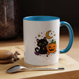 Cute Black Cat Halloween Mug, Pumpkin and Moon Coffee Cup, Spooky Season Gift for Cat Lover, Fall Birthday Present, Witchy Fall Decor