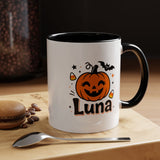 Personalized Halloween Name Mug, Custom Luna Pumpkin Coffee Cup, Cute Kids Trick or Treat Gift, Fall Birthday Present for Little Girl