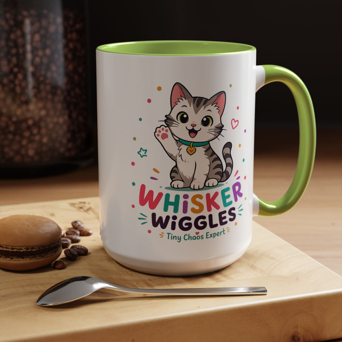 Cute Cat Lover Mug, Personalized Cat Name Coffee Cup, Whisker Wiggles Cat Mom Gift, Funny Kitty Mug for Pet Owners and Cat Lovers
