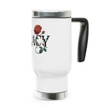 Personalized Rose Floral Stainless Steel Travel Mug, Custom Name Coffee Cup, Botanical Tumbler, Flower Lover Gift, Gift for Her