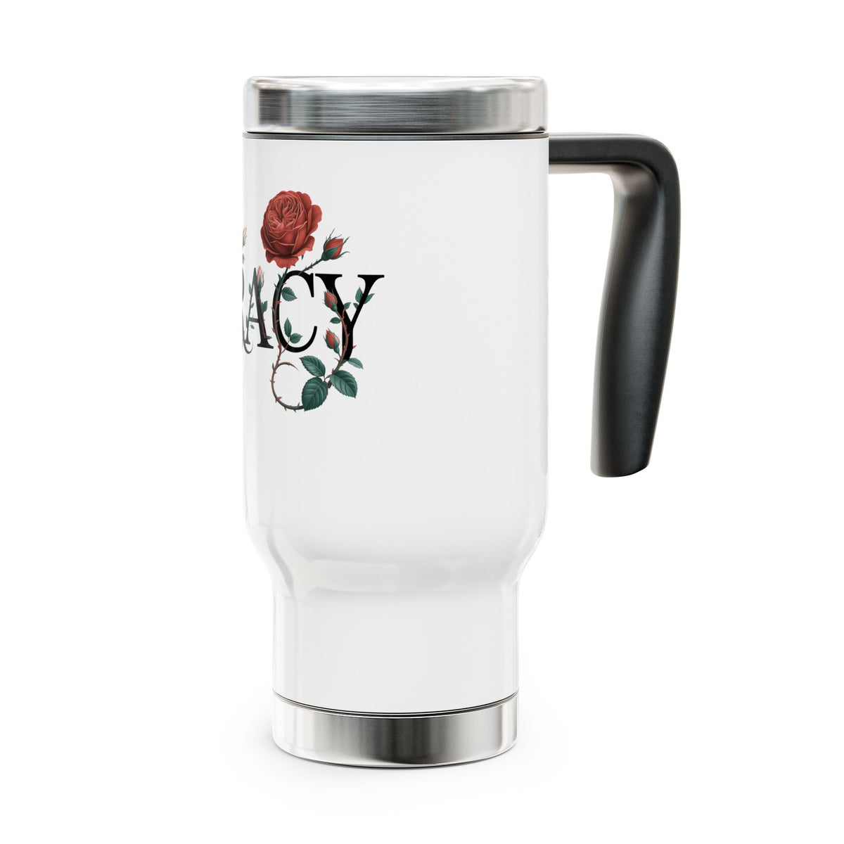 Personalized Rose Floral Stainless Steel Travel Mug, Custom Name Coffee Cup, Botanical Tumbler, Flower Lover Gift, Gift for Her