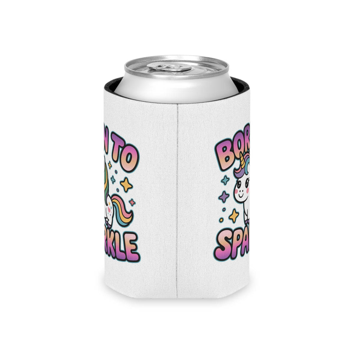 Unicorn Can Cooler, Born to Sparkle Drink Sleeve, Cute Rainbow Beer Holder, Magical Gift for Her, Fantasy Party Favor, Unicorn Lover Gift