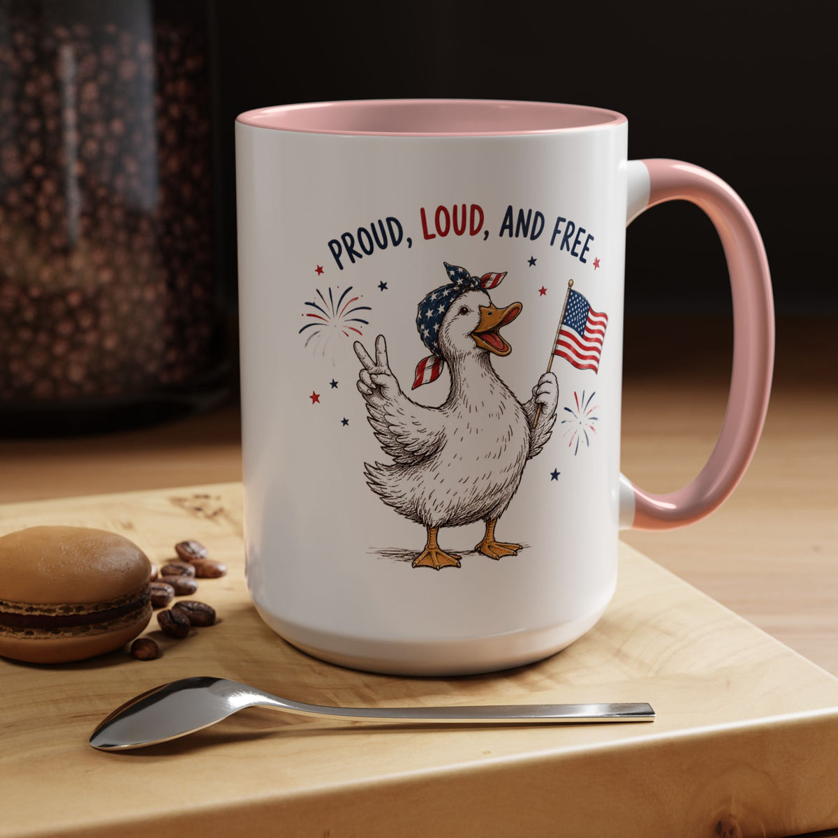 Funny Patriotic Goose Coffee Mug, Proud Loud and Free Mug, American Flag Goose Cup, Fourth of July Gift, USA Pride Coffee Mug