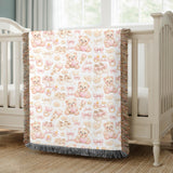 Personalized Teddy Bear Baby Woven Blanket Custom Name Girl Nursery Blanket Baby Shower Gift Pink Nursery Decor