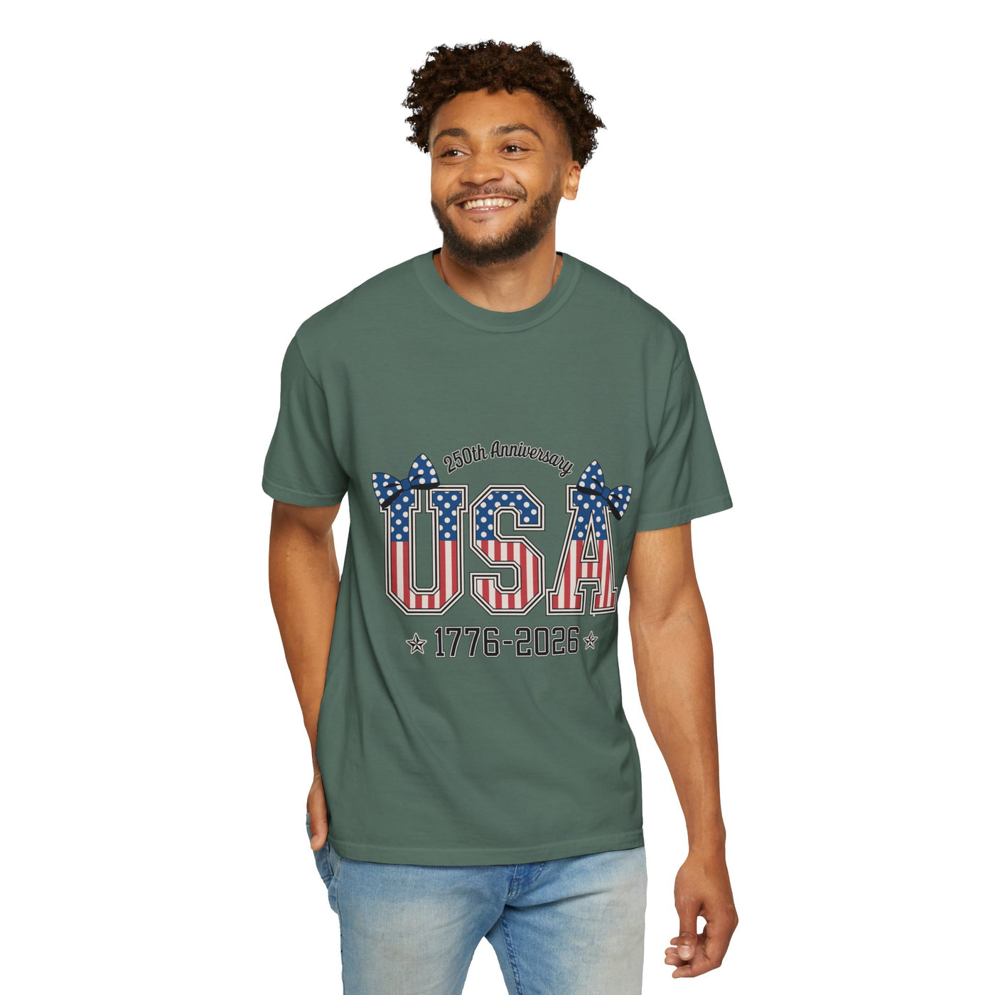 USA 250th Anniversary Comfort Colors Shirt, Patriotic Coquette Bow Tee, America 1776 2026 Graphic Shirt, Fourth of July Gift
