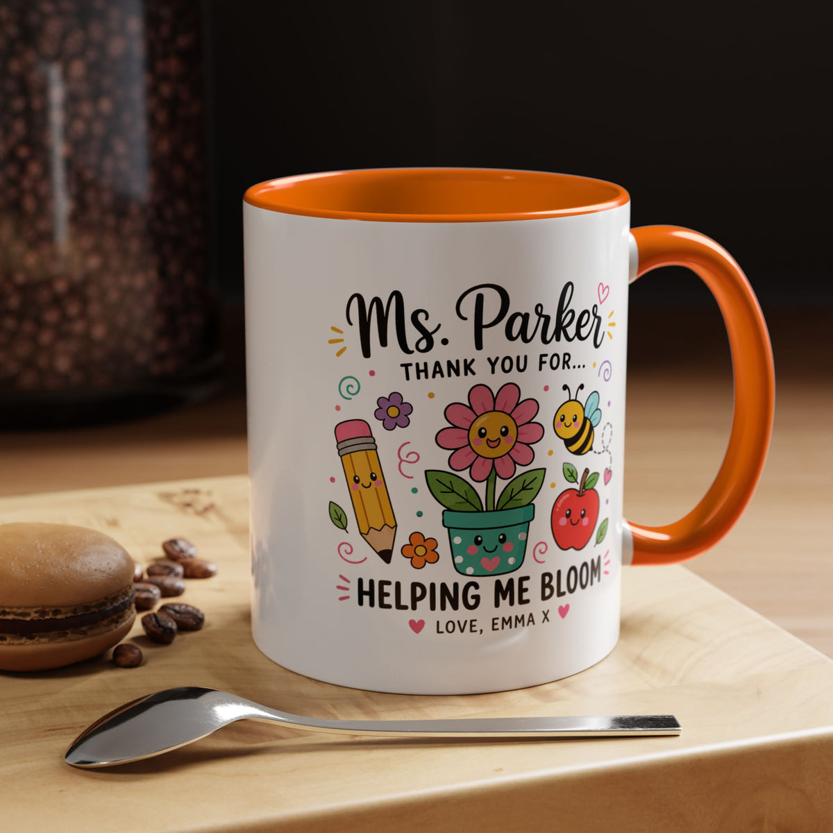 Personalized Teacher Appreciation Mug, Custom Teacher Thank You Coffee Mug, Helping Me Bloom Gift, End of School Year Teacher Gift