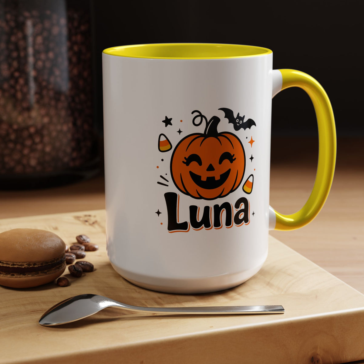 Personalized Halloween Name Mug, Custom Luna Pumpkin Coffee Cup, Cute Kids Trick or Treat Gift, Fall Birthday Present for Little Girl
