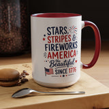Stars and Stripes Coffee Mug, 4th of July Fireworks Gift for Hostess, America the Beautiful Since 1776 Patriotic Ceramic Tea Cup