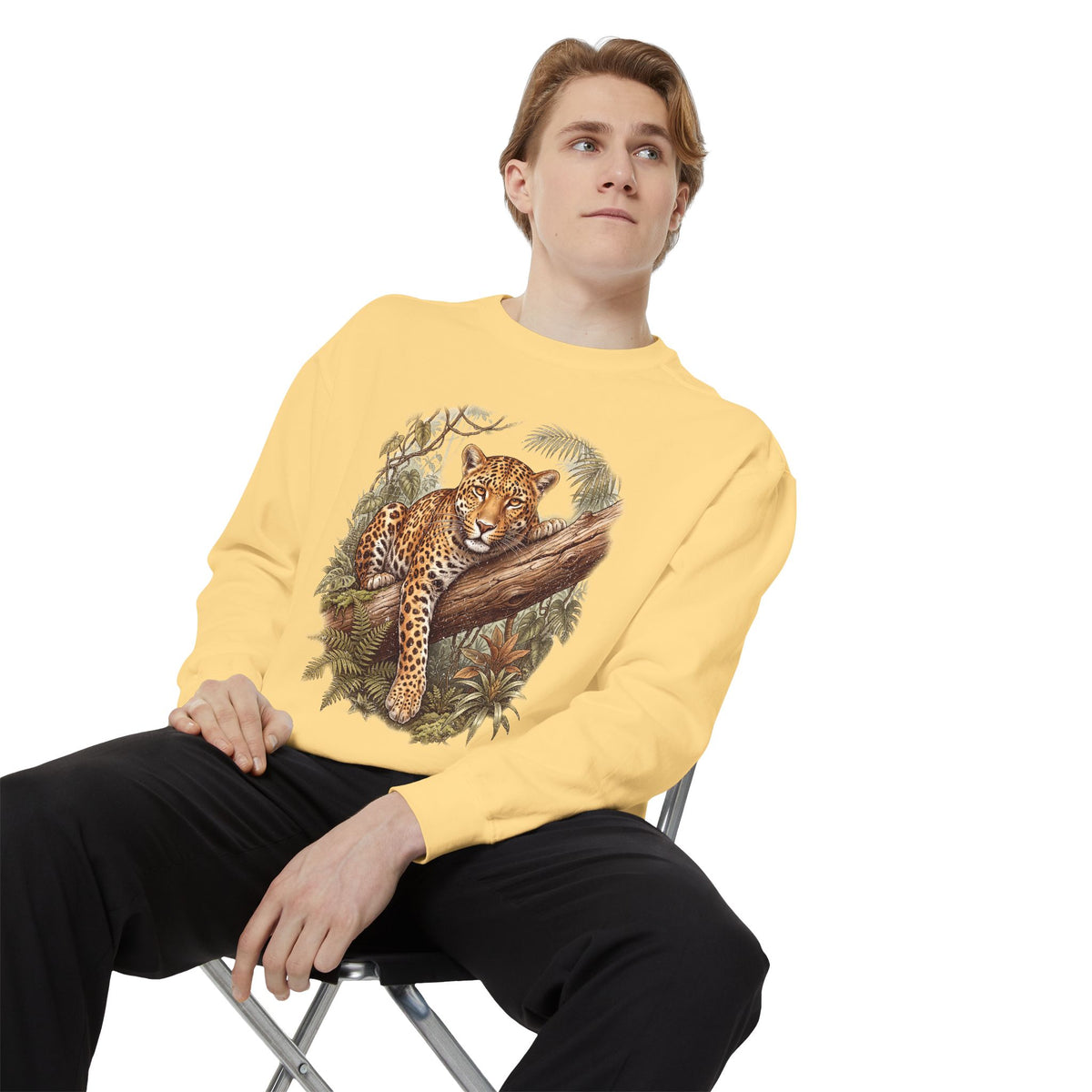 Vintage Leopard Jungle Sweatshirt, Tropical Big Cat Crewneck, Wildlife Nature Lover Gift, Botanical Safari Graphic Cozy Pullover Top