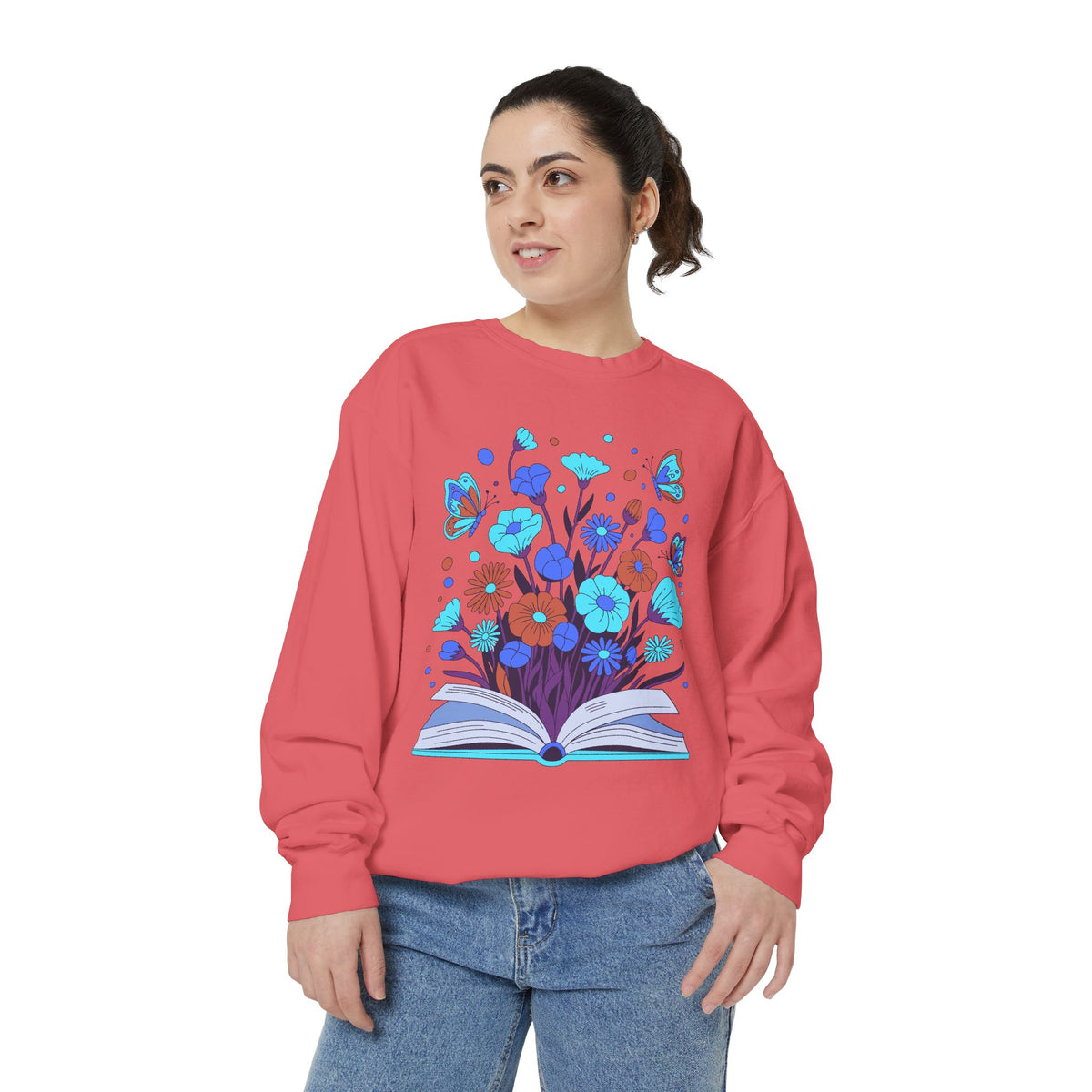 Book Lover Floral Sweatshirt, Open Book and Wildflower Crewneck, Reader Librarian Gift, Cozy Literary Pullover for Women and Teachers
