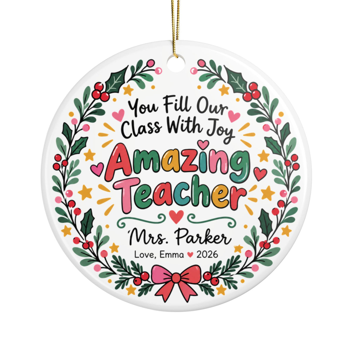 Personalized Amazing Teacher Christmas Ornament, Custom Teacher Name Gift, Teacher Appreciation Keepsake, Classroom Holiday Decor 2026