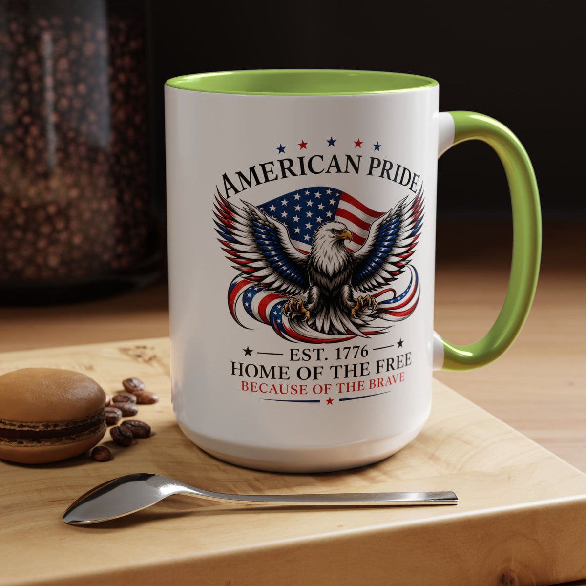 American Pride Eagle Mug, Patriotic Bald Eagle Coffee Mug, Home of the Free Because of the Brave Gift, USA Veteran Mug