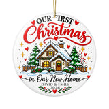 Personalized New Home Christmas Ornament, Our First Christmas Cottage with Names and Year, Housewarming Keepsake Gift for New Homeowners