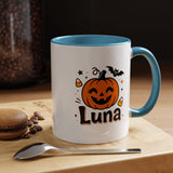 Personalized Halloween Name Mug, Custom Luna Pumpkin Coffee Cup, Cute Kids Trick or Treat Gift, Fall Birthday Present for Little Girl