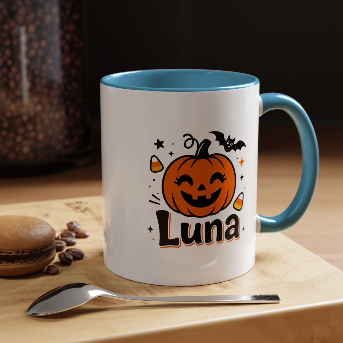 Personalized Halloween Name Mug, Custom Luna Pumpkin Coffee Cup, Cute Kids Trick or Treat Gift, Fall Birthday Present for Little Girl