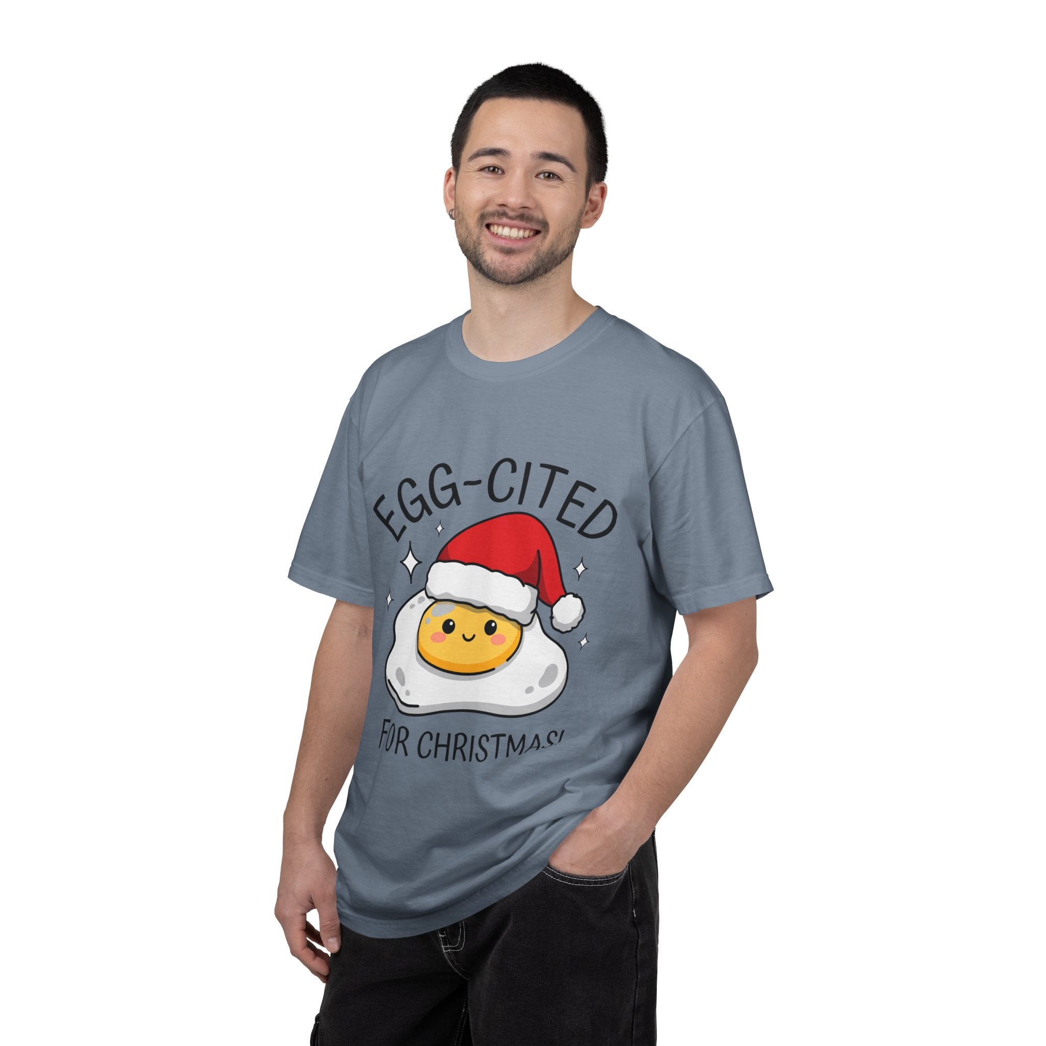 Egg-Cited for Christmas Shirt, Funny Fried Egg T-Shirt, Cute Food Pun Holiday Tee, Christmas Breakfast Gift for Brunch Lover or Cook