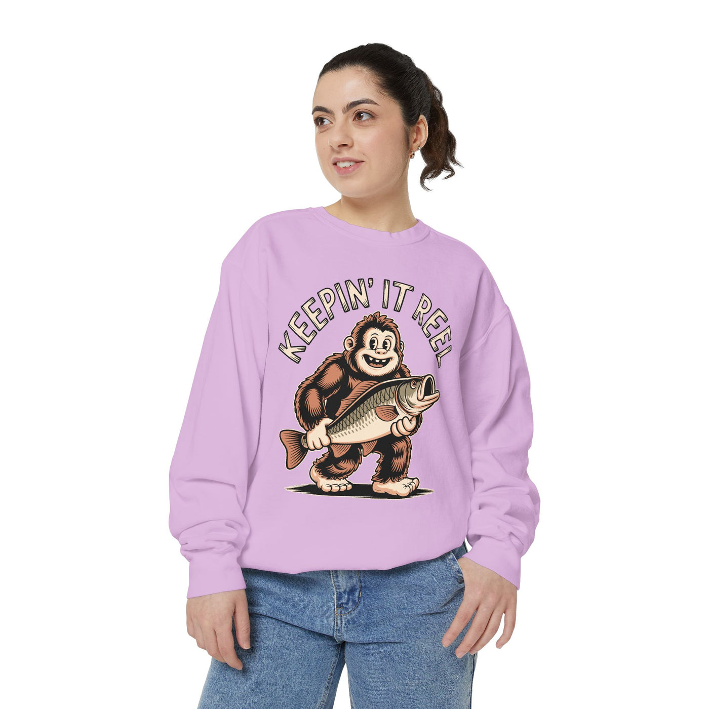 Keepin It Reel Comfort Colors Sweatshirt, Funny Fishing Sweatshirt, Bigfoot Fishing Shirt, Fisherman Gift for Men and Women
