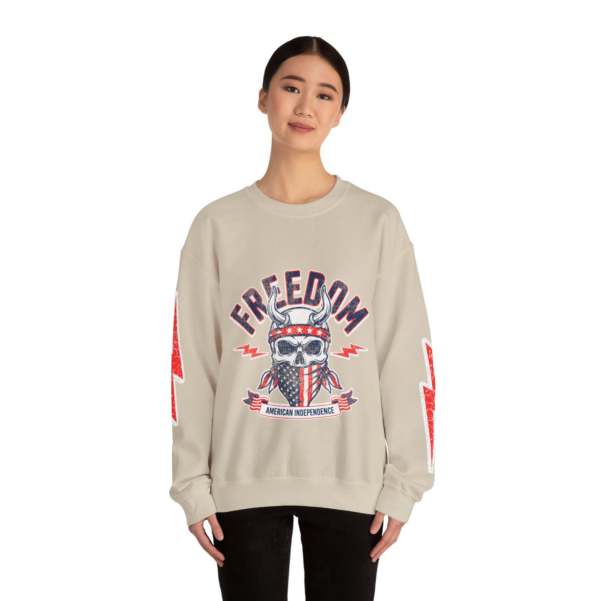 Freedom American Independence Sweatshirt, Patriotic Skull Crewneck, USA Flag Pullover, Fourth of July Outfit, Americana Gift for Him