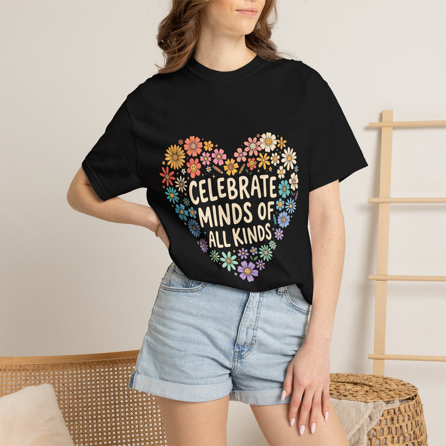 Comfort Colors Celebrate Minds of All Kinds Shirt, Autism Acceptance Flower Heart Tee, Neurodiversity Awareness Shirt, Teacher Gift