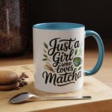 Matcha Lover Mug, Just a Girl Who Loves Matcha Quote, Green Tea and Whisk Design, Birthday Gift for a Friend Who Enjoys Cozy Morning Rituals