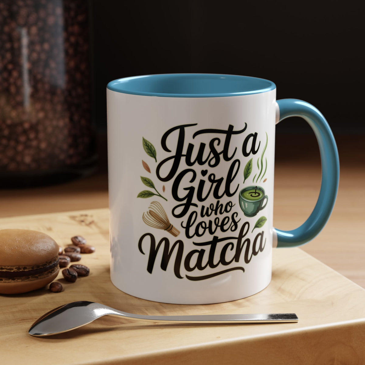 Matcha Lover Mug, Just a Girl Who Loves Matcha Quote, Green Tea and Whisk Design, Birthday Gift for a Friend Who Enjoys Cozy Morning Rituals