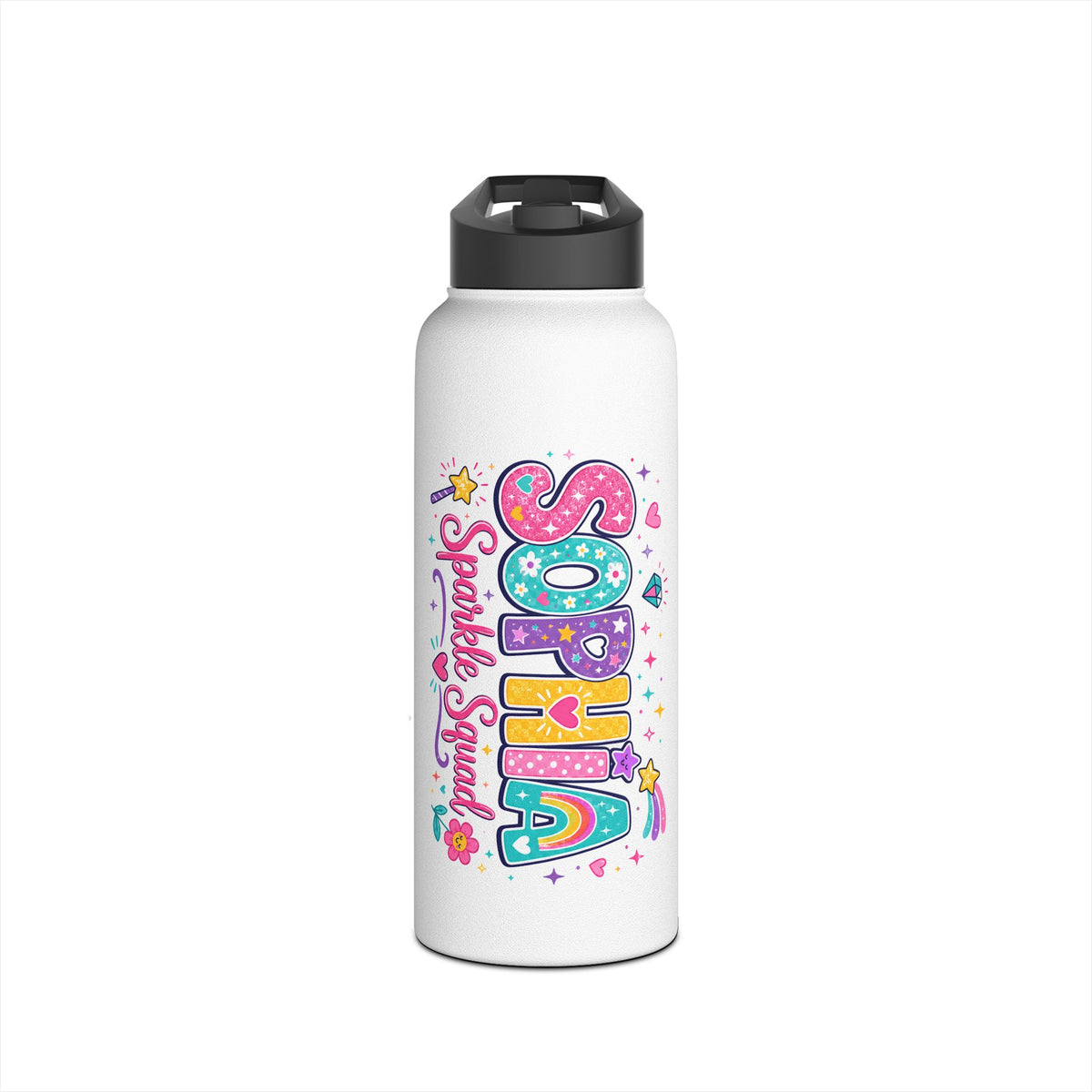 Personalized Kids Water Bottle, Custom Name School Bottle, Sparkle Squad Water Bottle, Back to School Gift for Girls, Sports Bottle