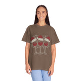 Christmas Wine Glass Shirt, Rhinestone Style Santa Hat T-Shirt, Sparkly Holiday Party Tee, Gift for Wine Lover or Girls Christmas Night