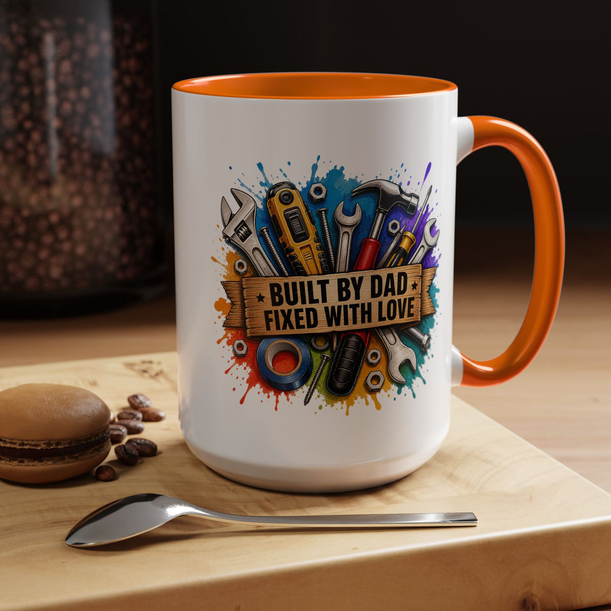 Built by Dad Fixed with Love Mug, Handyman Dad Coffee Mug, Father's Day Gift for Carpenter Mechanic DIY Dad, Workshop Mug