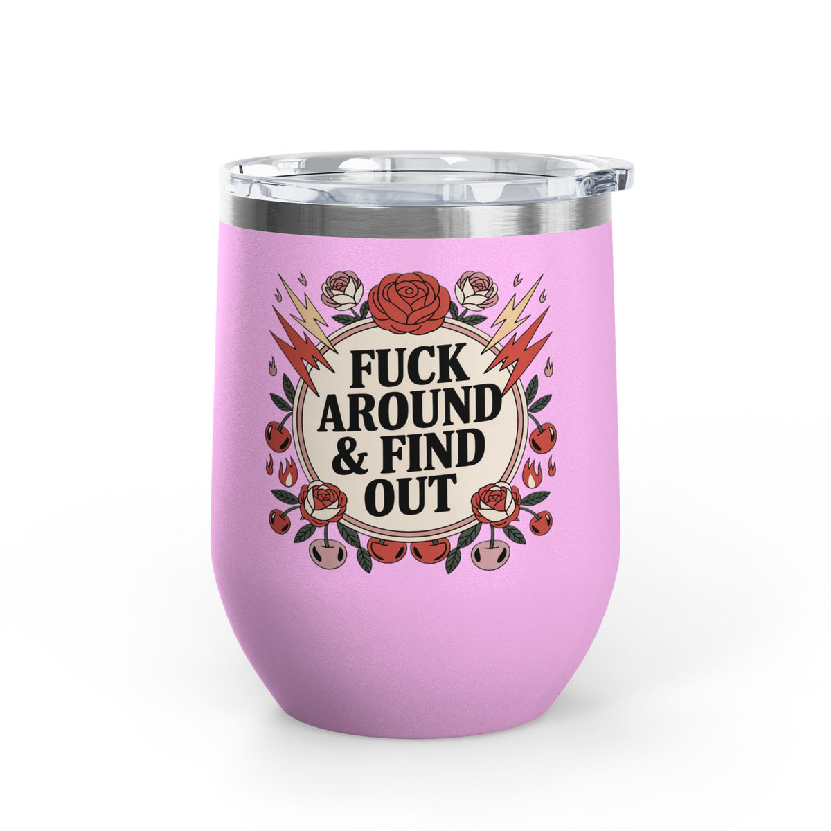 FAFO Wine Tumbler, Retro Tattoo Roses and Cherries Cup, Sarcastic Gift for Her, Edgy Bachelorette Party Cup, Funny Coworker Gift