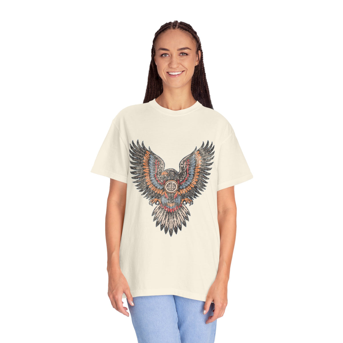 Ornamental Eagle Shirt, Retro Tattoo Style Bird Graphic, Gift for Wildlife Art Lovers, Boho Festival Outfits and Everyday Casual Wear