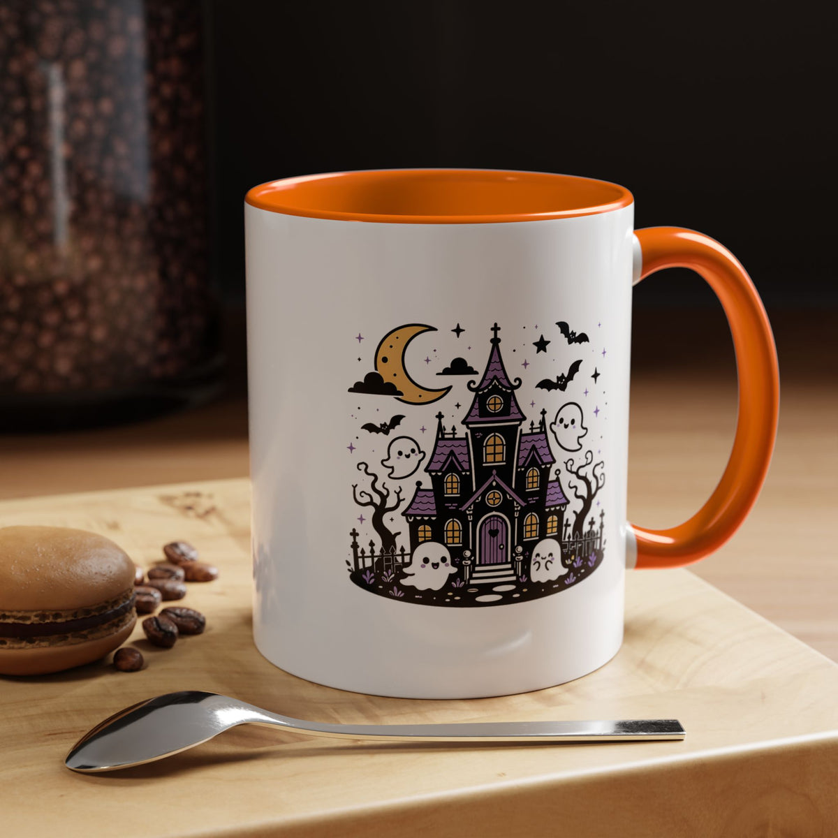 Cute Haunted House Mug, Kawaii Ghost Halloween Coffee Cup, Spooky Season Gift for Her, Purple Witchy Decor, Cozy Fall Birthday Present