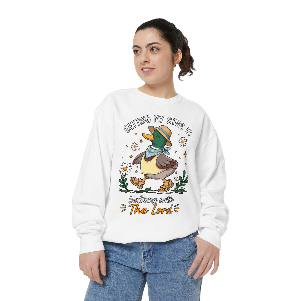 Christian Duck Comfort Colors Sweatshirt, Walking with the Lord Crewneck, Cute Faith Based Duck Sweatshirt, Inspirational Christian Gift