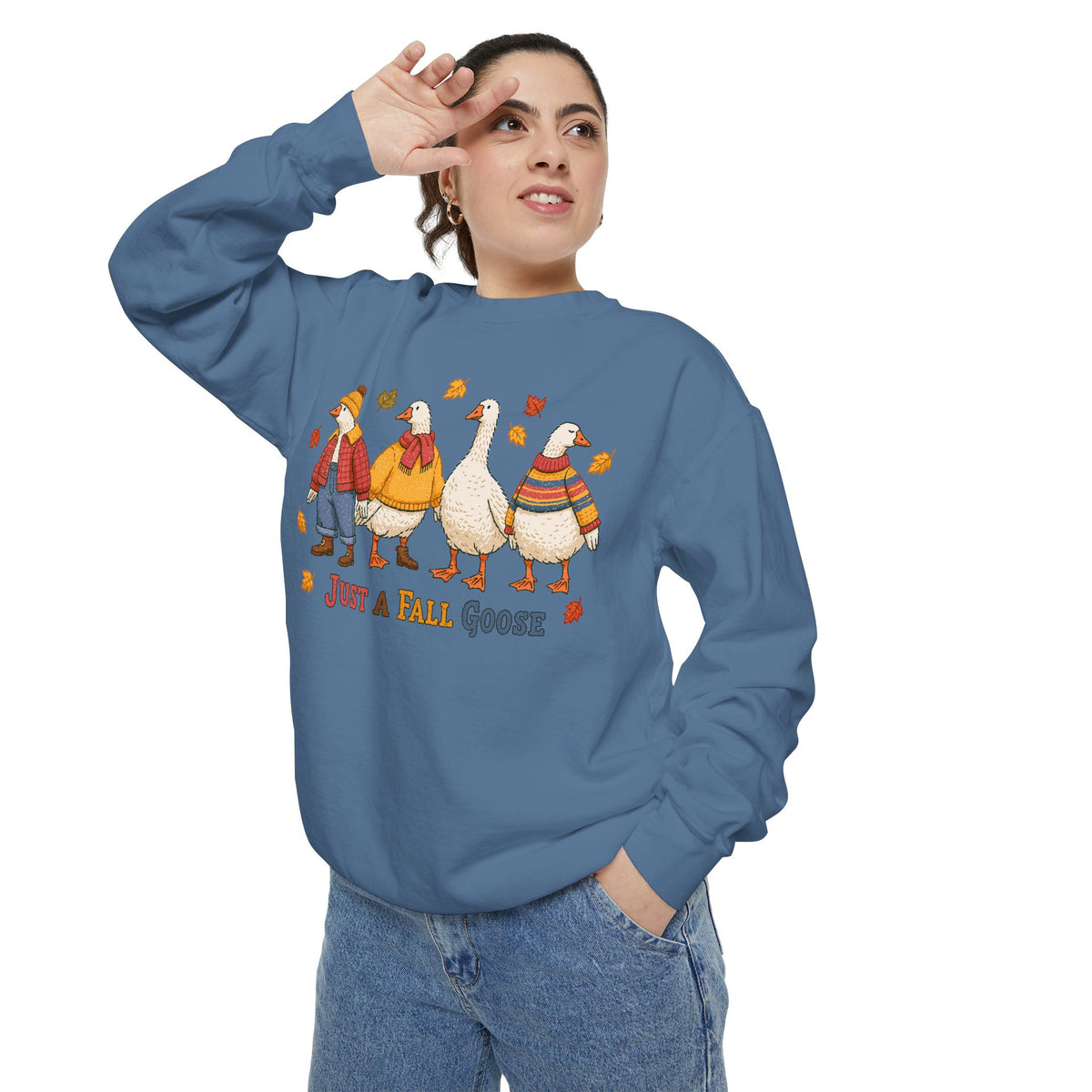 Funny Fall Goose Sweatshirt, Just a Fall Goose Autumn Pullover, Cute Cozy Gift for Bird Lover, Thanksgiving and October Outfit for Her