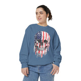American Flag Skull Sweatshirt, Distressed Patriotic Graphic for Biker Outfits, Fourth of July Style, Birthday Gift for Skull Art Lovers