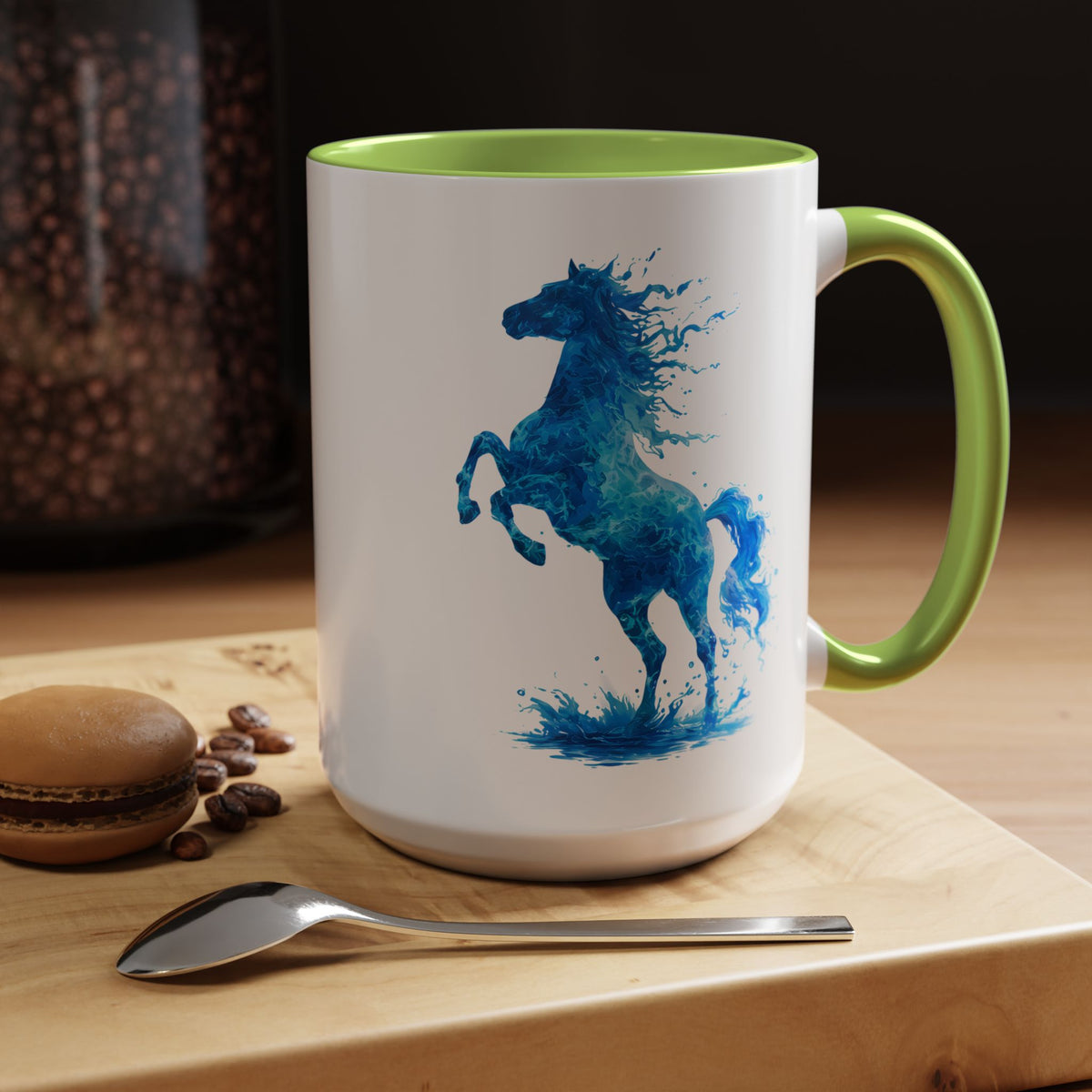 Blue Water Horse Mug, Abstract Horse Lover Coffee Mug, Majestic Stallion Art Cup, Equestrian Gift for Horse Lovers
