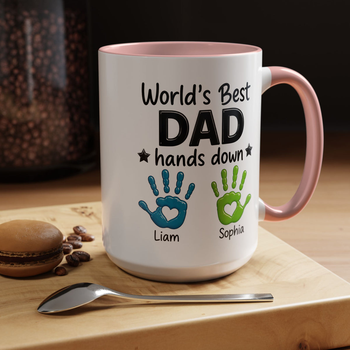 Personalized World's Best Dad Coffee Mug, Custom Handprint Dad Mug with Kids Names, Father's Day Gift for Dad, Gift from Children