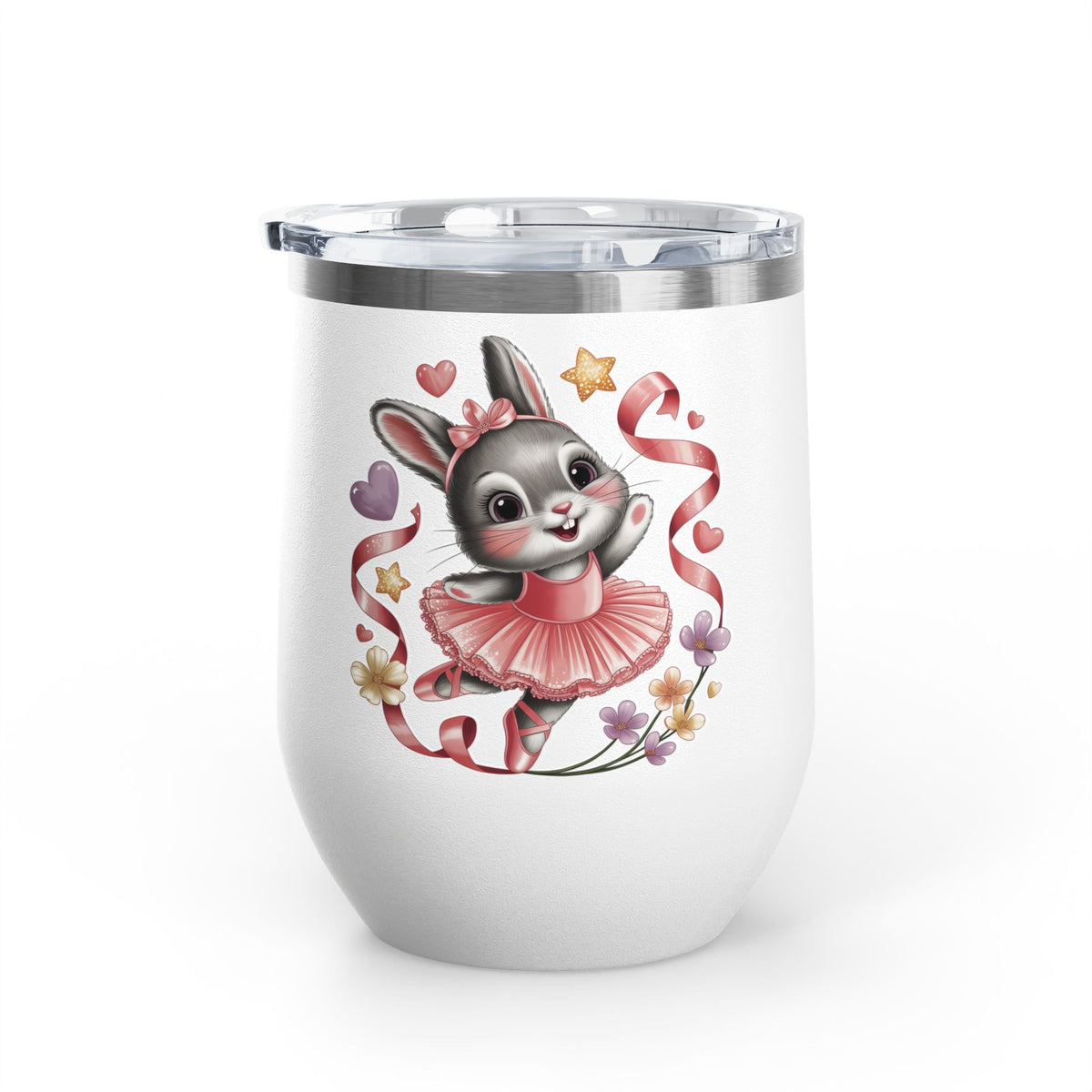 Ballet Bunny Wine Tumbler, Cute Pink Rabbit Cup, Gift for Ballerinas, Dance Students, Bunny Lovers and Ballet Besties