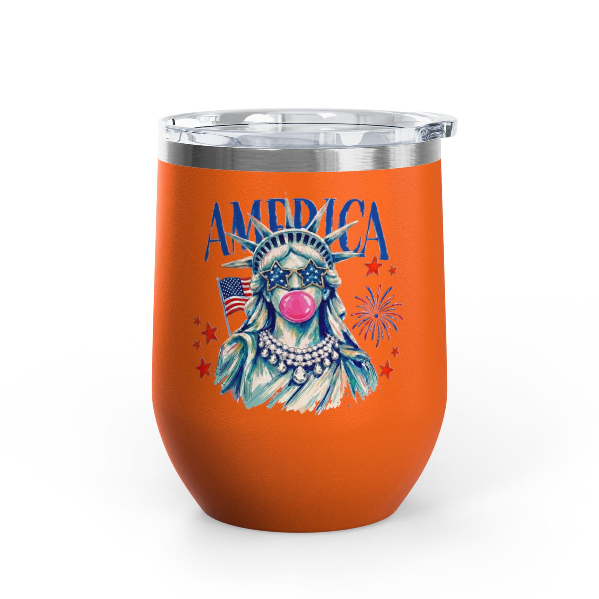 Patriotic Statue of Liberty Wine Tumbler, 4th of July Wine Cup, Lady Liberty Gift for Women, American Flag Drinkware, USA Summer Gift
