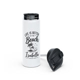 Personalized Beach Kids Water Bottle, Stainless Steel Straw Bottle, Custom Name Family Vacation Bottle, Kids Beach Trip Gift
