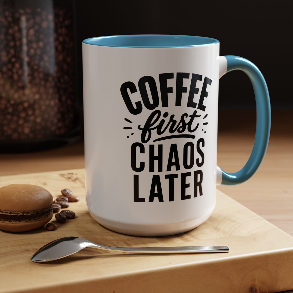 Funny Coffee Lover Mug, Coffee First Chaos Later Mug, Morning Coffee Quote Cup, Caffeine Lover Gift, Office Coffee Mug for Coworkers
